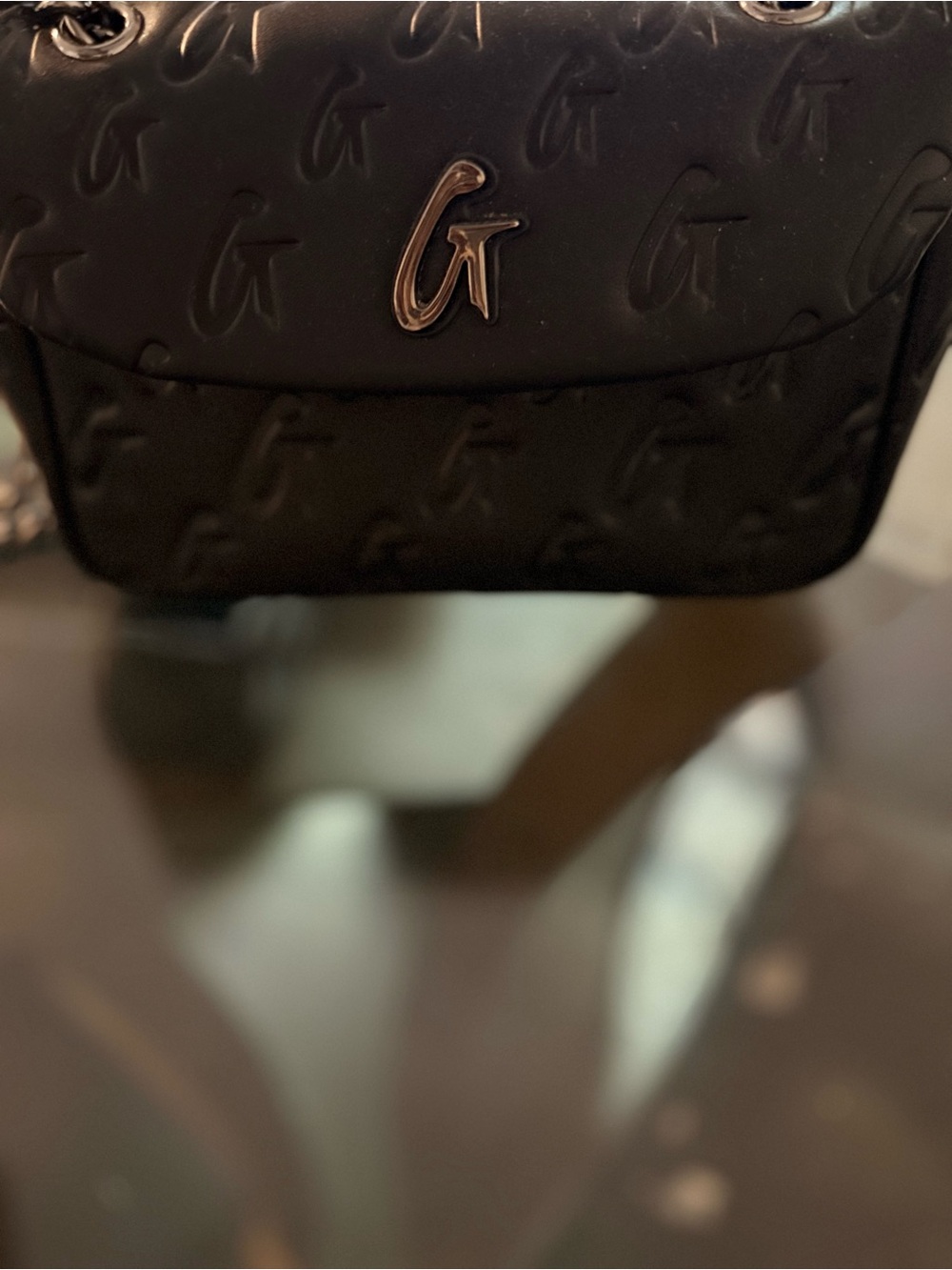 GT Embossed Black Crossbody Bag with Chain Strap